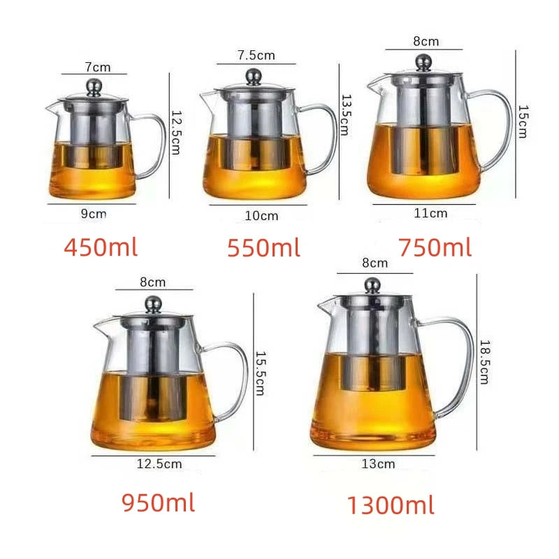 Heat Resistant Clear Teapot Glass Kettle with Removable Infuser