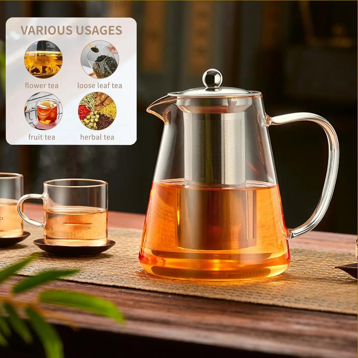 Heat Resistant Clear Teapot Glass Kettle with Removable Infuser