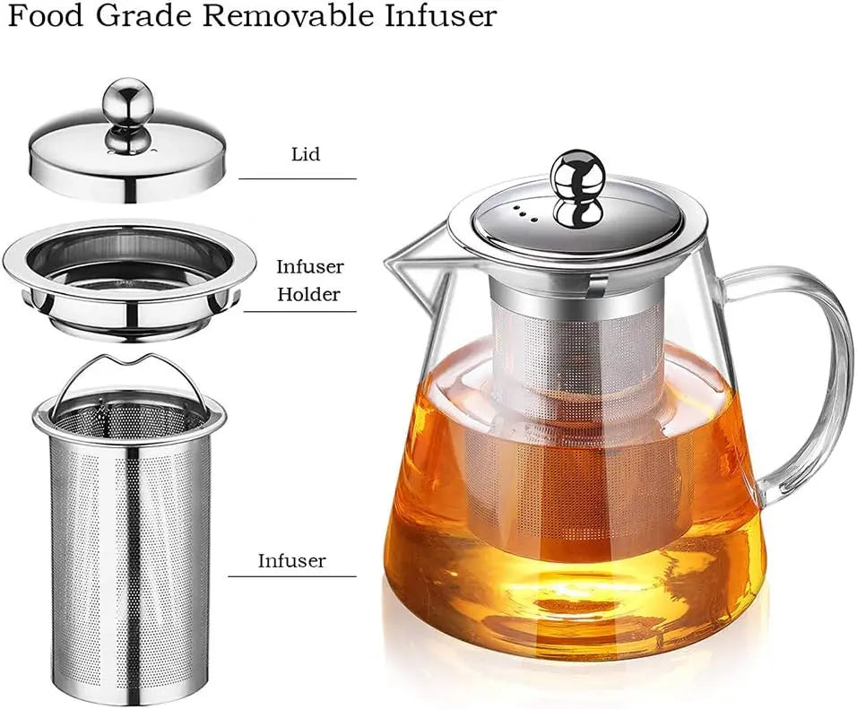 Heat Resistant Clear Teapot Glass Kettle with Removable Infuser